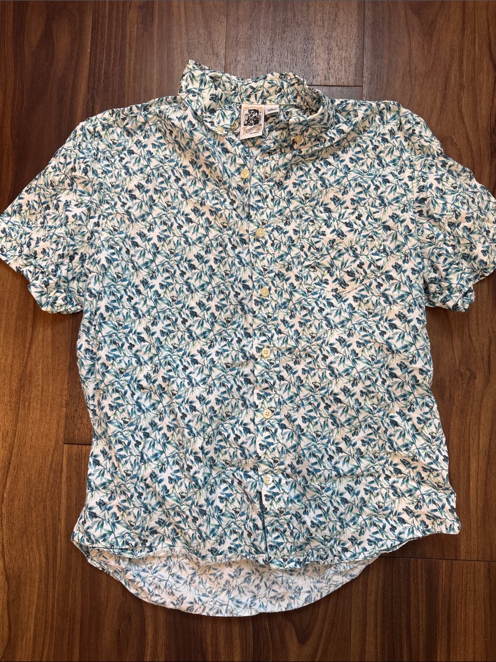 Kennington-Men's Button-Down Shirt – Teal olive branch Print on White